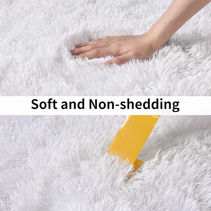 Soft Runner Rugs for Bedroom Hallways New Upgraded Non-Slip Bottom, 2 Packs 2x6 White Fluffy Shag Throw Area Rug for Bedside Dorm, Long Shaggy Furry Carpet for Nursery Living Room