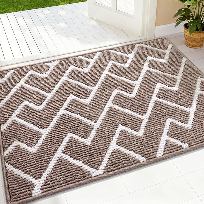 OLANLY Front Door Mat, Non-Slip Rubber Backing, Dirt Resistant and Absorbent, Washable, Easy to Clean Low-Profile Indoor Doormat for Back Door, Entryway, Inside Entrance, 32x20, Brown
