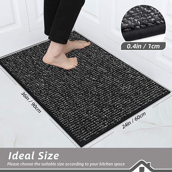 BEQHAUSE Kitchen Rugs 24"x36", Non-Slip Kitchen Mats for Floor, Super Absorbent and Stain Resistant Kitchen Rugs, Machine Washable Rugs for Kitchen, Hallway, Laundry & Sink, Black