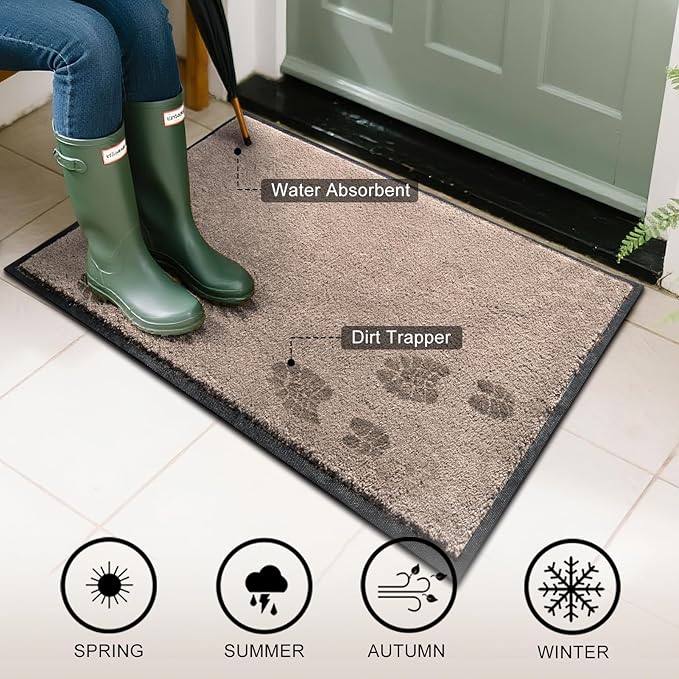 Mibao Dirt Trapper Door Mat for Indoor Outdoor, Waterproof All-Season, All-Weather Doormat, Heavy Duty Non-Slip Entrance Rug, Low Profile Absorbent Entrance Mat Carpet, 72" x 48", Beige