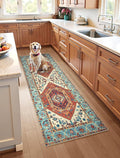 SERISSA Boho Kitchen Runner Rug, 3x7 Washable Non-Slip Runner Rug for Hallways Kitchen Rug, Ultra Soft Vintage Orange Print Distressed Tribal Floor Carpet Runner for Bedroom Entryway Laundry Room