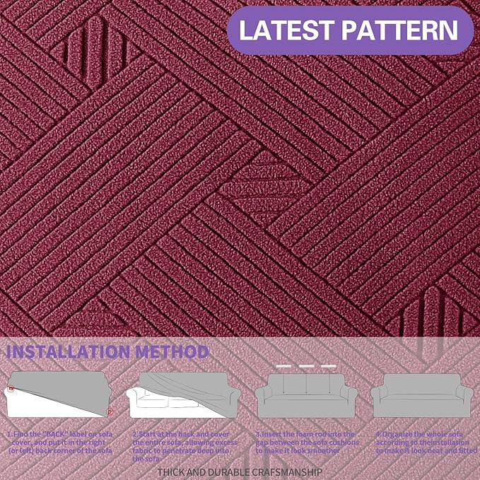 ZNSAYOTX Super Stretch Loveseat Covers (57"-70"), New Striped Love Seat Slipcover, Dogs Pet Friendly Anti-Slip Couch Protector Spandex Durable 2 Seater Fabric Sofa Cover (Wine Red, Loveseat)