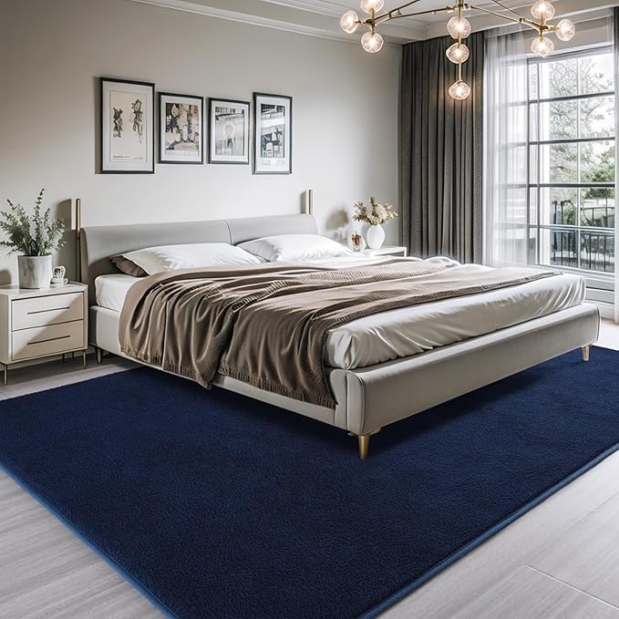 AROGAN Modern Shag Area Rug for Bedroom, 4x6 Feet Washable Rugs for Living Room, Indoor Floor Carpet, Plush Memory Foam Bedside Rugs for Kids Girls Teens Room Low Pile, Navy Blue