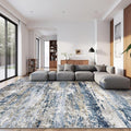 pmtsns Area Rugs 9x12 for Living Room: Washable Rug Modern Abstract Neutral Soft Non-Slip Low-Pile Indoor Large Carpet for Bedroom Dining Room Playroom Home Office (Blue Grey Brown, 9'x12')