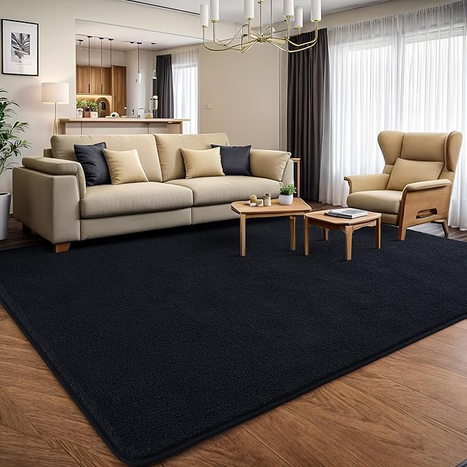 AROGAN Modern Shag Area Rug for Living Room, 5x7 Feet Washable Rugs for Bedroom, Indoor Floor Carpet Rugs, Plush Memory Foam Bedside for Kids Girls Teens Room Low Pile Rug Decor, Black