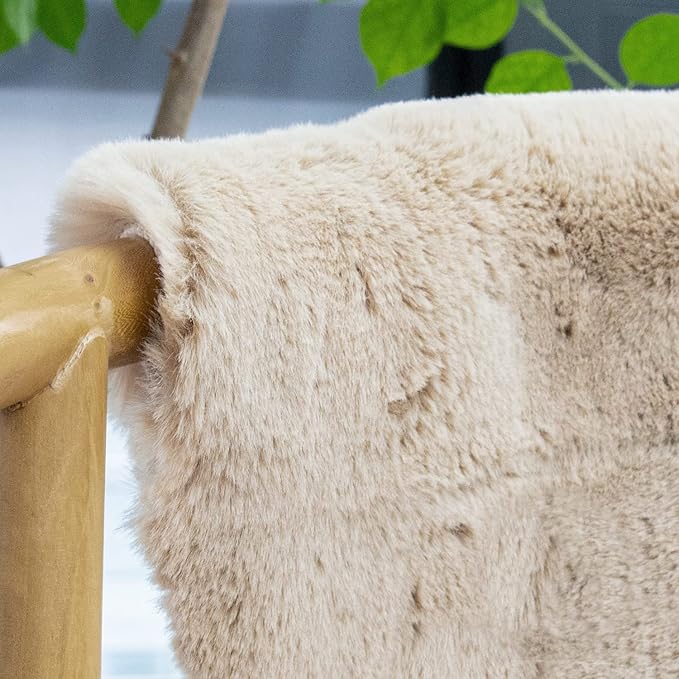ORINOVA Light Brown Beige Plush Faux Rabbit Shaggy Fur Area Rugs for Living Room Washable Fuzzy Rug Runner Small 2x4 Nursery Rug