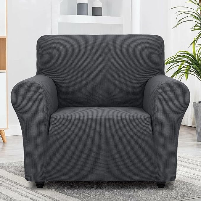 ZNSAYOTX Super Stretch Chair Slipcover Universal Sofa Chair Covers for Living Room Dogs Pet Furniture Protector Spandex Armchair Slipcovers with Anti Slip Foam Sticks (Dark Grey, Chair)
