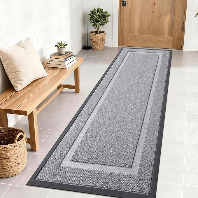OLANLY Front Door Mat Indoor Outdoor Entrance, Waterproof All-Season, All-Weather Doormat, Sturdy Natural Rubber, Low Profile, Easy Clean Patio Porch Entryway Mat, 71x23, Ash Gray