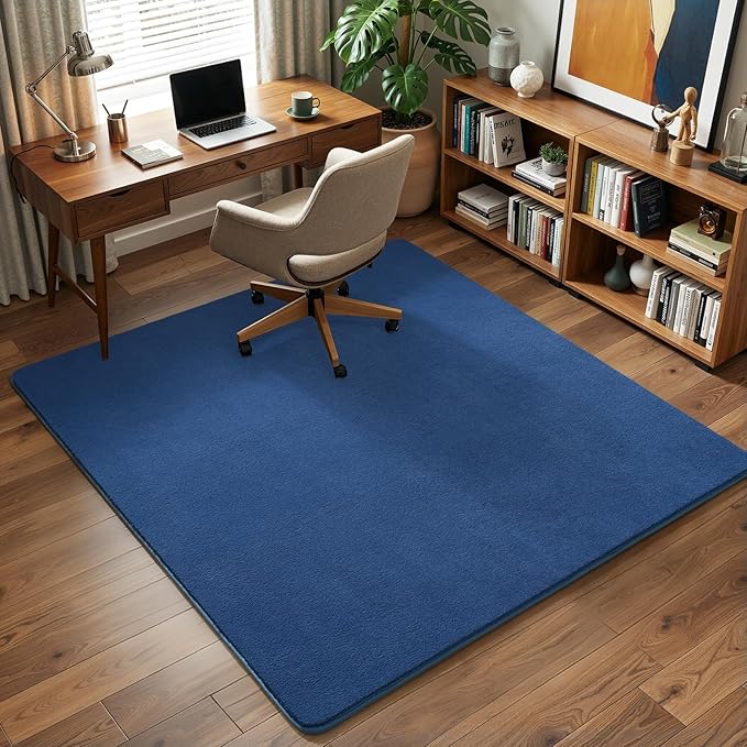 Amearea 4x4 Square Area Rugs for Bedroom Living Room, Modern Blue Thickened Memory Foam Rug, Fluffy Indoor Washable Rug Non Slip Minimalist Carpet for Entryway Kids Boys Girls Dorm Nursery Room Decor