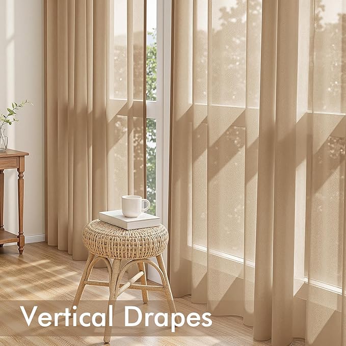 MIULEE Brown Sheer Curtains 108 Inches Long, 4 Panels Set, Rod Pocket Voile Drapes Light Filtering and Semi Transparent, Elegant Window Treatments for Bedroom Living Room,54 x 108 Inches
