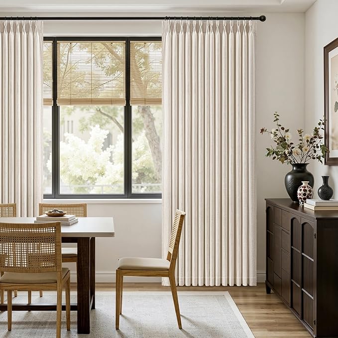 MIULEE Pinch Pleated Thick Linen Curtains 108 Inches Length 2 Panels for Living Room Bedroom, Extra Long Pinch Pleat Drapes Back Tab Light Filtering Cream Ivory Foor to Ceiling Curtains with Hooks