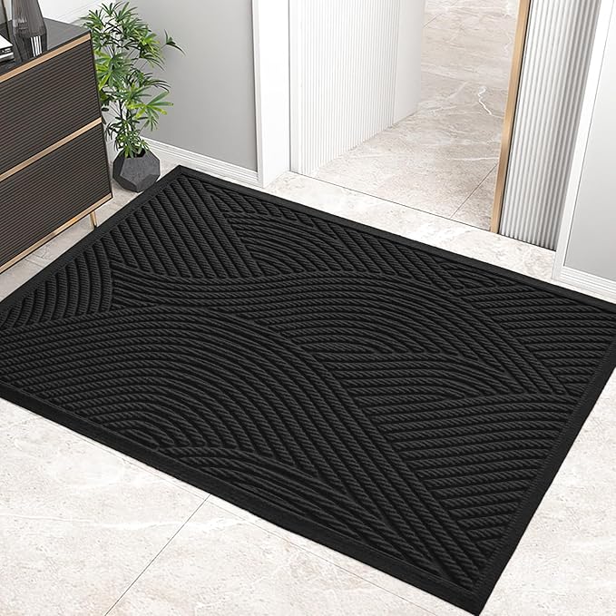 HIYARD Sturdy Front Door Mat, Absorbent Muddy Dirt Resist Welcome Door Mats Outdoor Indoor, Stain and Fade Resistant, Non-Slip Backing Entry Mat Low Profile Doormat for Entryway, 72×24, Black