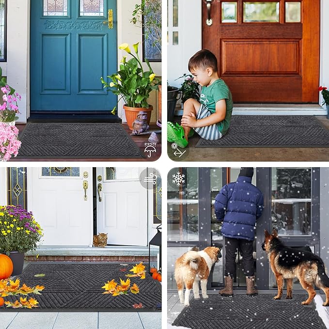 Smiry Front Door Mat Outside Entrance, Heavy Duty Sturdy Natural Rubber Doormat, Trap Dirt and Moisture, Easy Clean Low Profile Welcome Floor Mats for Indoor Outdoor Entry, 71x23 Inch, Medium Grey