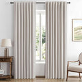 MIULEE 100% Blackout Linen Curtains for Bedroom, Ivory Solid Luxury Decor Thermal Insulation Room Darkening Drapes for Living Room Nursery Back Tab Rod Pocket 42 x 72 Inches, 2 Panels