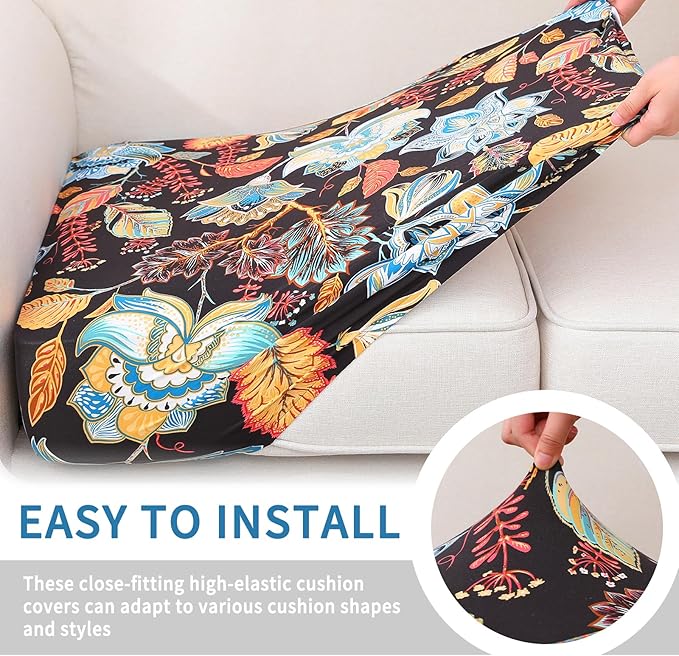 hyha Printed Couch Cushion Covers, Floral Sofa Covers Washable for 3 Cushion Couch, Stretch Pattern Outdoor Cushion Covers for Patio Furniture with Elastic Bottom(Large, Floral)
