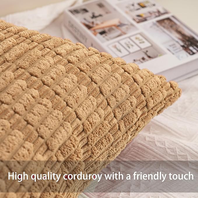 Pack of 2 Corduroy Decorative Throw Pillow Covers 12x20 Inch Soft Striped Pillow Covers Modern Farmhouse Home Decor for Sofa Living Room Couch Bed（Coffee）
