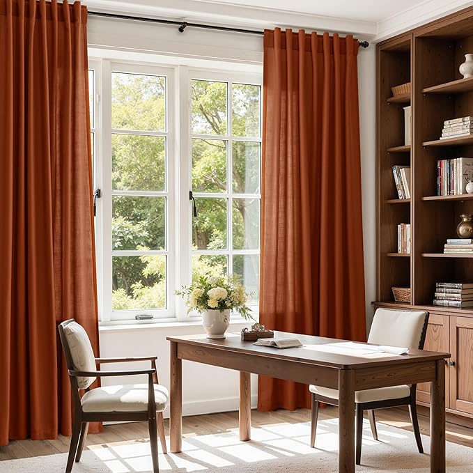 Nanspring Terracotta Linen Curtains 84 Inches Long 2 Panel Set Back Tab Boho Rustic Farmhouse Curtain for Living Room Semi Sheer Light Filtering Luxury Home Decor for Bedroom Dining Room 60x84