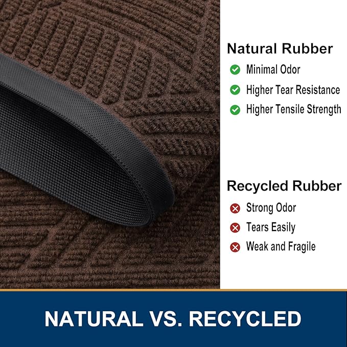 Smiry Front Door Mat Outside Entrance, Heavy Duty Sturdy Natural Rubber Doormat, Trap Dirt and Moisture, Easy Clean Low Profile Mats for Indoor Outdoor Entry, Irregular Triangle (59x40, Dark Brown)