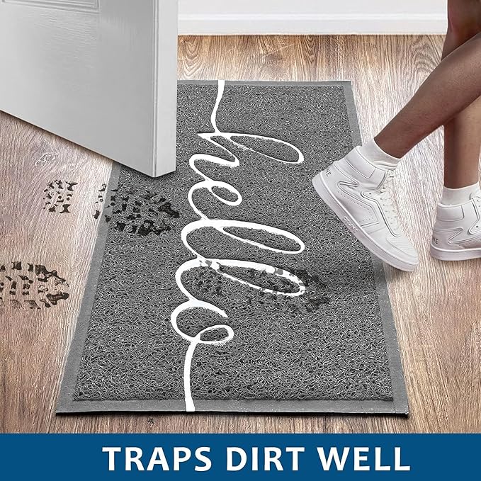 EARTHALL Door Mat Outside Inside Hello Doormat, 30"x17.5", Durable Floor Mat Non Slip Mat Ultra Absorb Mud Easy Clean Front Doormat for Garage, Entryway, Patio, High Traffic Areas, Grey