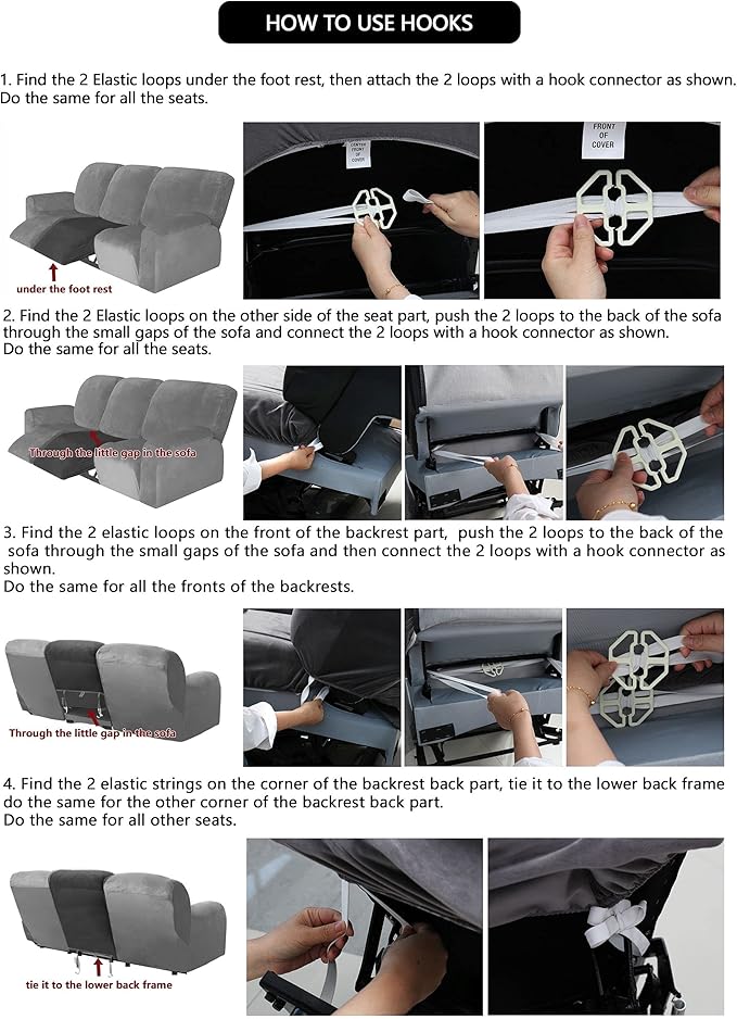 ULTICOR Reclining Love Seat Slipcover, 48" - 65" L, 6-Piece Velvet Stretch Loveseat Reclining Sofa Covers, 2 seat Love seat Recliner Cover, Thick, Soft, Washable (Dark Grey)