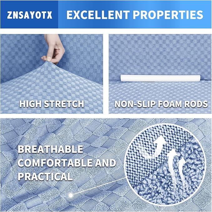 ZNSAYOTX 1 Piece Jacquard Chair Slipcovers for Living Room High Stretch Chair Covers with Arms Anti Slip Pets Friendly Couch Sofa Armchair Cover Furniture Protector (Small, Light Blue)