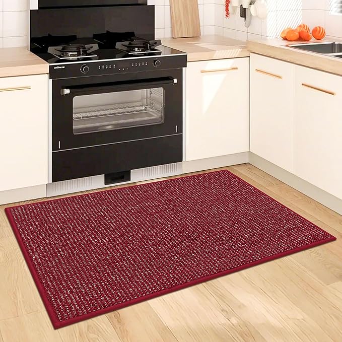 BEQHAUSE Kitchen Rugs and Mats 2PCS, Non-Slip Kitchen Mats for Floor, Absorbent and Stain Resistant Kitchen Runner, Machine Washable Rugs for Kitchen, Laundry & Sink, 20"x32"+20"x48", Red
