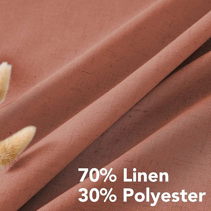 H.VERSAILTEX Linen Curtains Home Decorative Nickel Grommet Curtains Privacy Added Energy Saving Light Filtering Window Treatments Semi Sheer Draperies for Bedroom, Terracotta, 2 Panels, 52 x 84 - Inch