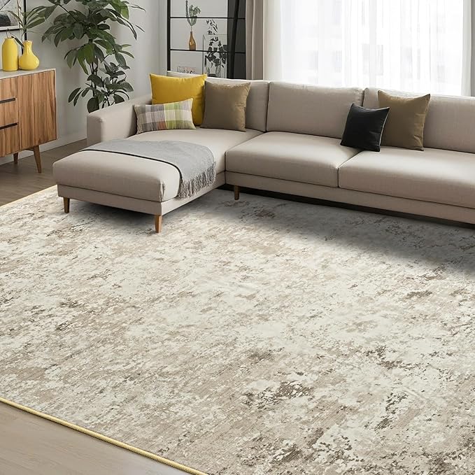 Toneed Abstract Area Rug Modern Washable Rug Soft Non Slip Rug Low Pile for Bedroom Living Room Dining Room Beige 8x10 Feet