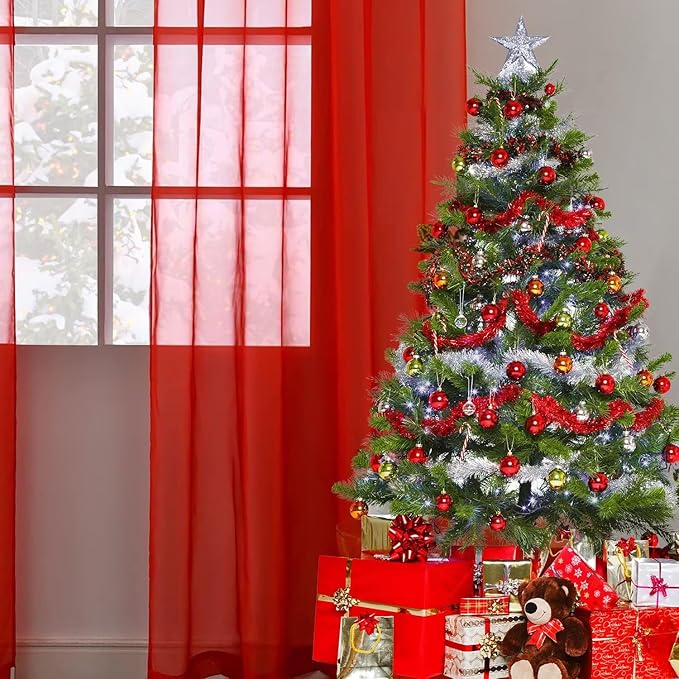 SpaceDresser Basic Rod Pocket Sheer Voile Window Curtain Panels White 1 Pair 2 Panels 60 Width 63 Inch Long for Kitchen Bedroom Children Living Room Yard(Red,60 W x 63 L)