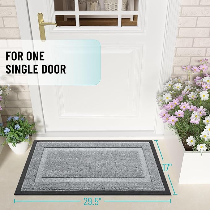 OLANLY Front Door Mat Indoor Outdoor Entrance, Waterproof All-Season, All-Weather Doormat, Sturdy Natural Rubber, Low Profile, Easy Clean Patio Porch Entryway Mat, 35x23, Ash Gray