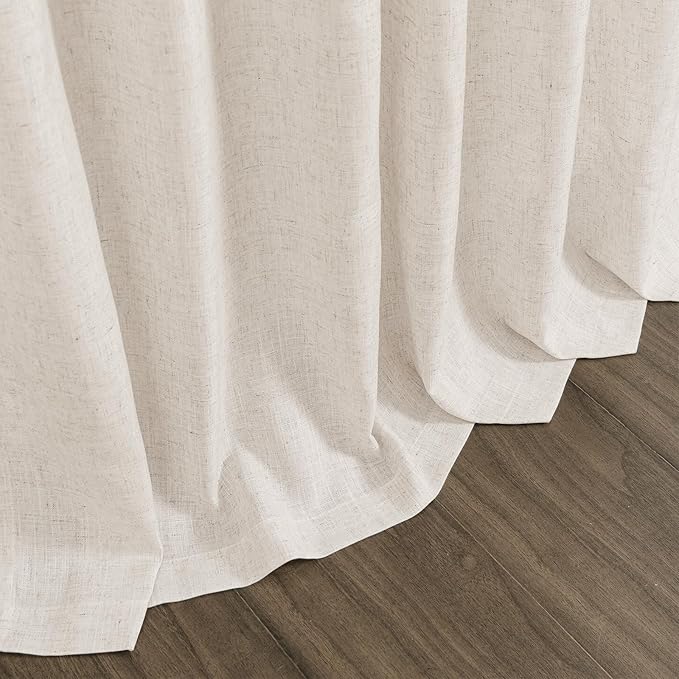 Extra Wide 100 Inch Linen Curtains for Living Room Divider Light Filtering Semi Sheer Back Tab Patio Curtains for Sliding Door Beige Coastal Decor Sunroom Floor to Ceiling Window Curtain 100x84