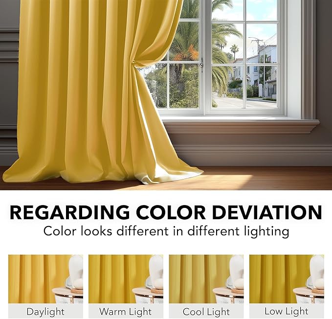 Deconovo Back Tab and Rod Pocket Drapes and Curtains Short Blackout Curtains for Kitchen Windows 42Wx54L Inch Mellow Yellow 2 Panels