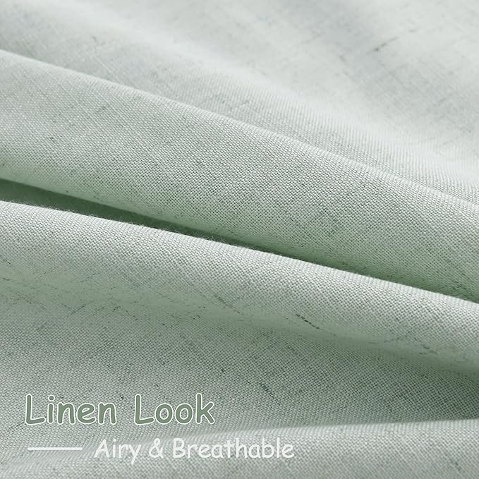 Extra Long Aqua Green Linen Curtains 120 Inch for Living Room 2 Panels Set Rod Pocket Back Tab Light Filtering Semi Sheer Linen Window Drapes Privacy High Ceiling Drapes for Farmhouse 52x120
