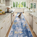 Washable Area Rugs 3x12 Non-Slip Modern Abstract Soft for Living Room Entryway Bedroom Nursery, Print Pattern, Grey Blue Gold/Golden