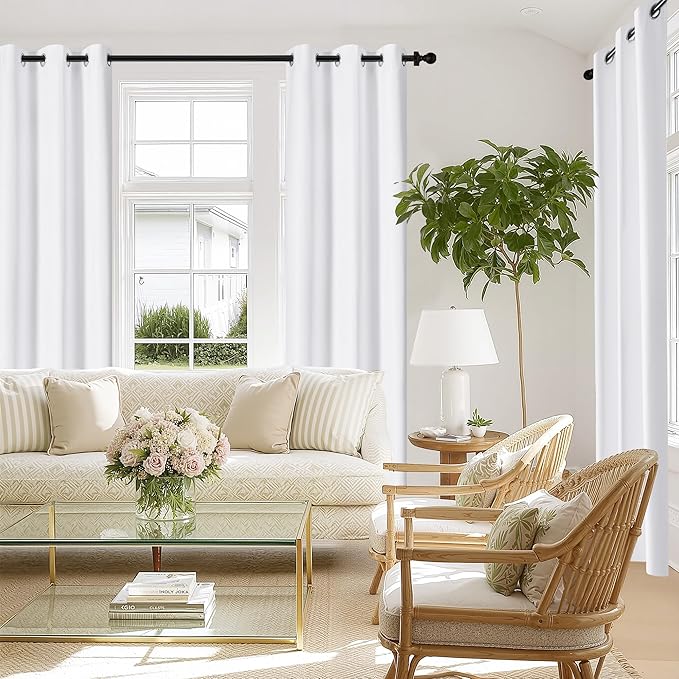 NICETOWN 100% Blackout White Curtains 63 inch Length, Grommet Thermal Insulated Window Treatment Heat Reducing Drapes for Bedroom/Kids Room, W52 x L63, 2 Panels