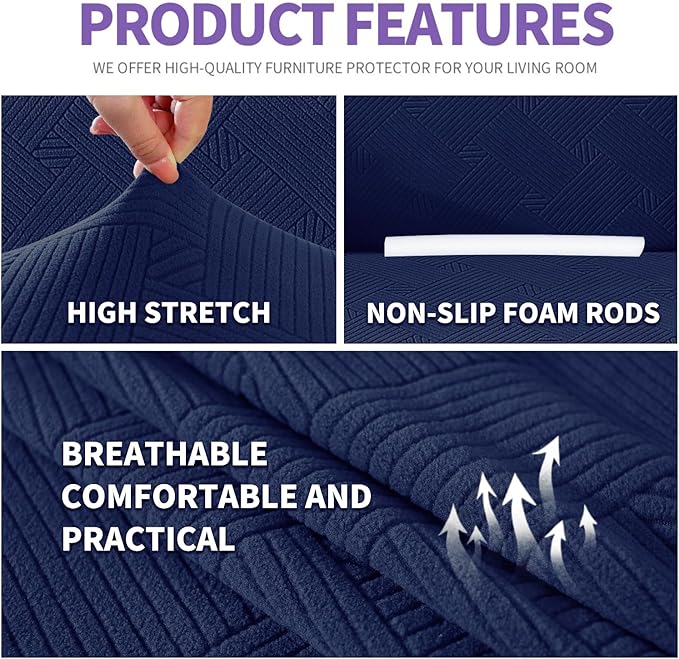 ZNSAYOTX Super Stretch Chair Slipcover (30"-47"), New Striped Sofa Chair Covers for Living Room, Dogs Pet Friendly Anti-Slip Chair Protector Spandex Armchair Slipcovers (Navy Blue, Chair)