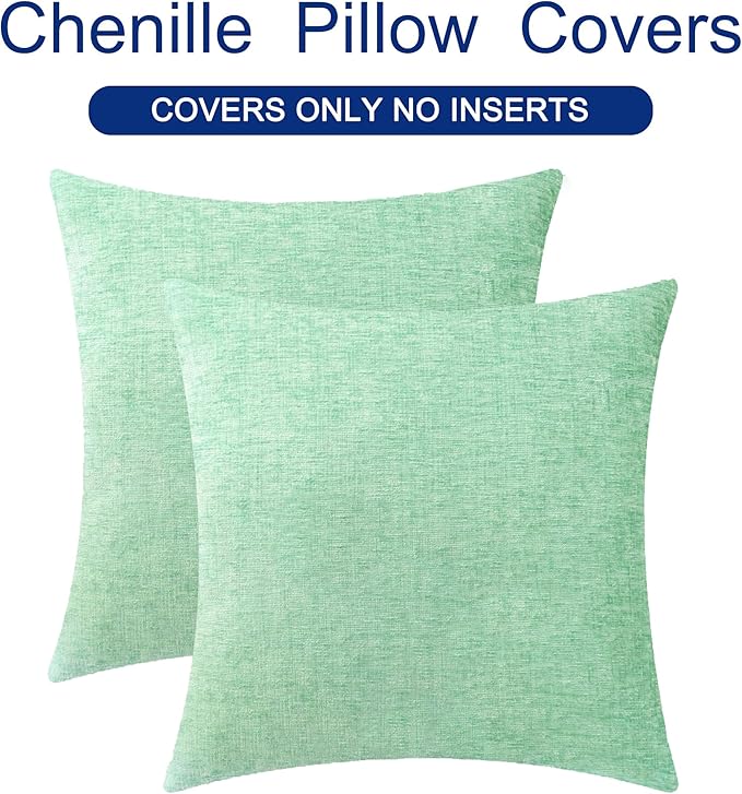 CaliTime Throw Pillow Covers Decorative 20 X 20 Inches Pack of 2 Cozy Chenille Cushion Cases for Couch Sofa Bed Living Room Home Grey Green