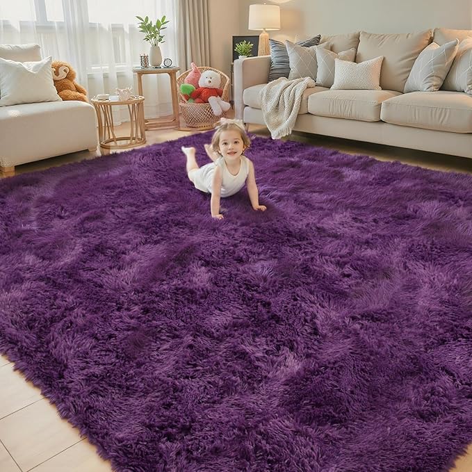 Rugs for Living Room 5x8, Alfombras para Salas Shag Large Plush Soft Area Rug, Shaggy Carpets for Bedroom, Kids Boys Girls Home Decor Aesthetic(Grape Purple, 5 x 8)