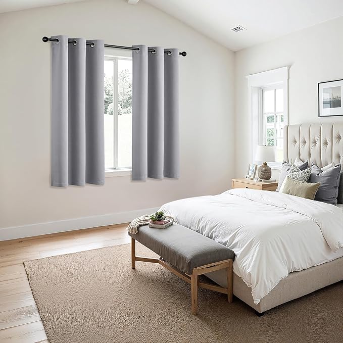 MIULEE Light Grey Blackout Curtains for Bedroom Living Room 45 Inches Long 2 Panels, Thermal Insulated Room Darkening Drapes Solid Grommet Noise Reduction Light Blocking Window Treatments 40x45 Inch