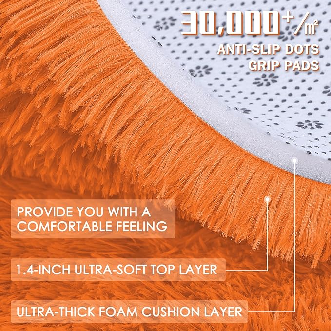 OLANLY 5x8 Machine Washable Large Area Rugs for Living Room, Bedroom, Soft Fluffy Shaggy Bedside Rug, Indoor Floor Carpet for Kids Girls and Boys, Dorms, Nursery, Home Decor Aesthetic, Orange