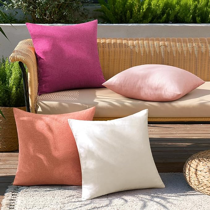 MIULEE Pack of 4 Decorative Outdoor Throw Pillow Covers Linen Waterproof Pillow Covers Spring Valentine Farmhouse Cushion Cases for Patio Garden Tent Balcony Couch Sofa 18x18 inch Pink