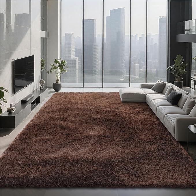 Shag Area Rugs for Bedroom Living Room,6X9 Ultra Soft Fluffy Area Rugs for Dorm, Indoor Carpet Nursery Rugs for Kids Room Home Decor,Brown