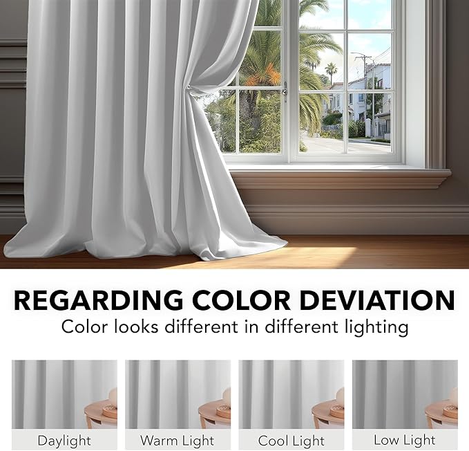 Deconovo Blackout Curtains, Thermal Insulated, W52 x L108 2 Panels, Back Tab, Machine Washable, Room-Darkening Drapes for Bedroom/Living Room Greyish White