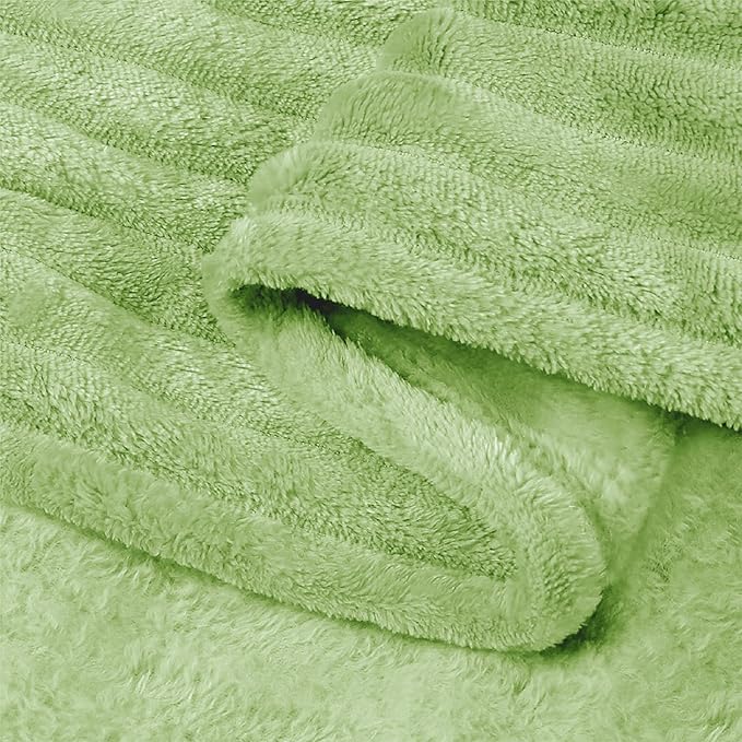 BEDELITE Fleece Blanket Twin Size – 3D Ribbed Jacquard Soft and Warm Decorative Fuzzy Blankets – Cozy, Fluffy, Plush Lightweight Throw Blankets for Couch, Bed, Sofa(Sage Green, 60x80 inches)