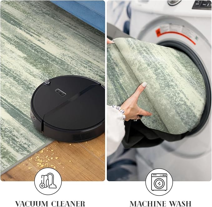 Lansny Modern Abstract Entryway Rug Indoor 2x3 Washable Rug Non-Slip Soft Small Area Rug Sage Green Grey Kitchen Mats Thin Print Faux Wool Floor Carpet Throw Rugs for Entrance Bedroom