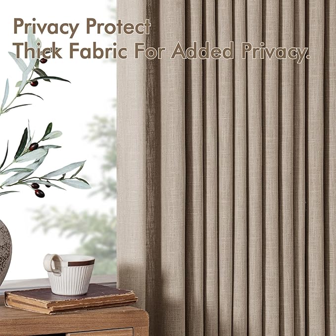 MIULEE Pinch Pleated Thick Linen Curtains 108 Inches Length 2 Panels for Living Room Bedroom, Extra Long Pinch Pleat Drapes Back Tab Light Filtering Grey Beige Foor to Ceiling Curtains with Hooks