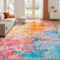 Rugflix 6x9 Area Rugs for Living Room, Washable Large Multicolor Rug Stain-Resistant Low Pile, Modern Carpet for Dining Room Home Office Kid Room Nursery Bedroom, Colorful Rainbow