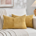 Fancy Homi 2 Packs Mustard Yellow Lumbar Decorative Throw Pillow Covers 14x22 Inch for Living Room Couch Bed, Rustic Farmhouse Boho Home Decor, Soft Striped Corduroy Rectangle Accent Cushion Case