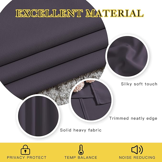 NICETOWN Greyish Purple Blackout Curtains 84 inch Length 2 Panels, Grommet Thermal Insulated Window Treatments Light & Sound Reducing Drapes for Living Room/Bedroom, W46 x L84