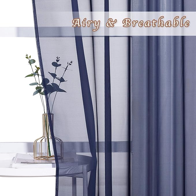 NICETOWN Dark Blue Sheer Curtains for Bedroom, Grommet Light Filtering Soft & Airy Elegant Window Treatment Lightweight for Living Room/Farmhouse, W54 x L90, 2 Panels